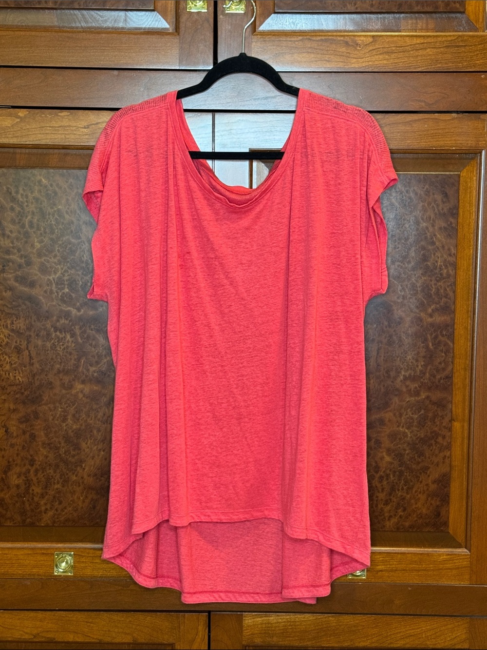 Eileen Fisher Women’s XL Linen Coral Pink Draped Short-Sleeve Top